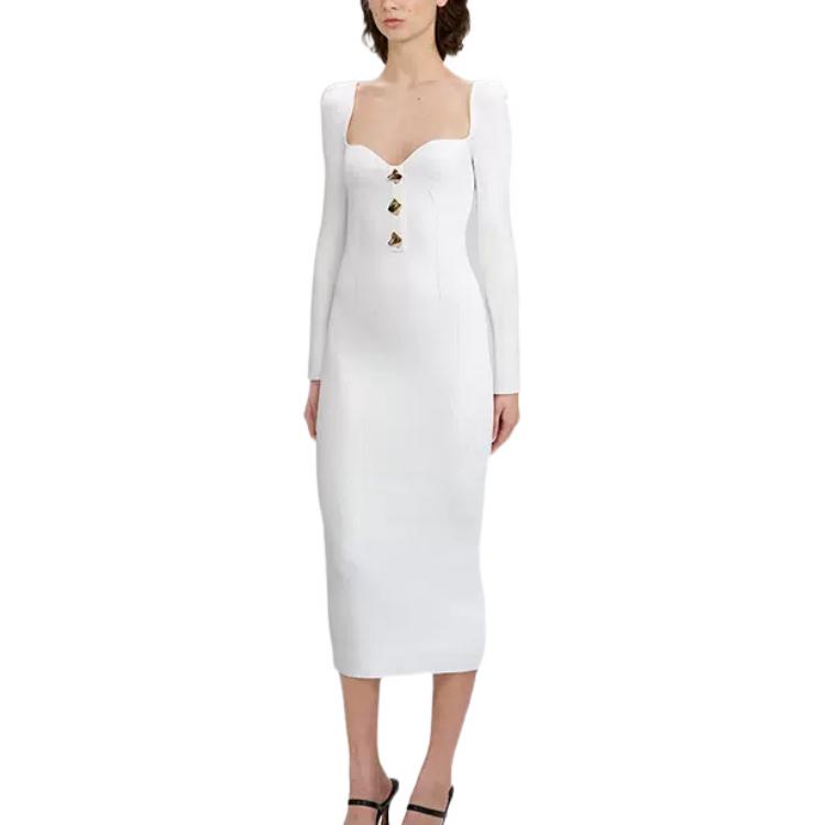 Self-Portrait FW22 Solid White Knit Long Sleeve Mid-Length Dress. SWF333M03200 圖 5