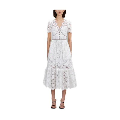 Self-Portrait FW22 White Lace V-Neck Short-Sleeve A-Line Dress PF22-041
