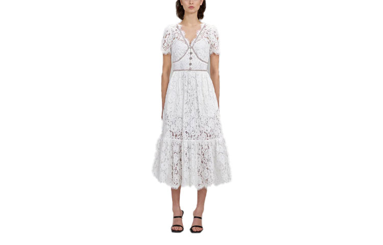 Self-Portrait FW22 White Lace V-Neck Short-Sleeve A-Line Dress PF22-041 圖 2