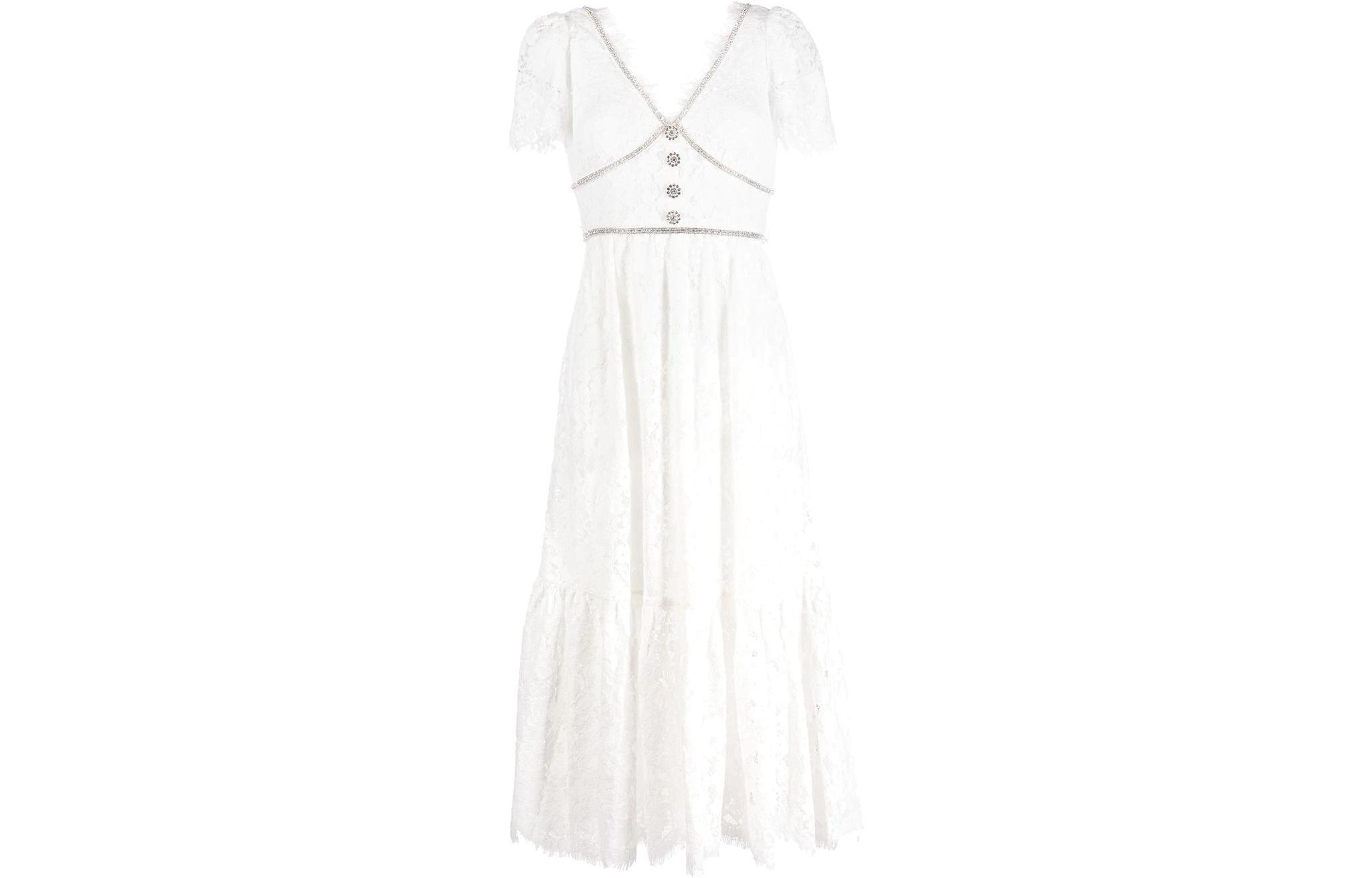 Self-Portrait FW22 White Lace V-Neck Short-Sleeve A-Line Dress PF22-041 圖 4