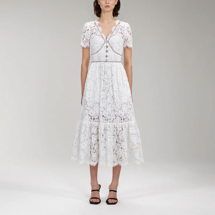 Self-Portrait FW22 White Lace V-Neck Short-Sleeve A-Line Dress PF22-041 圖 5