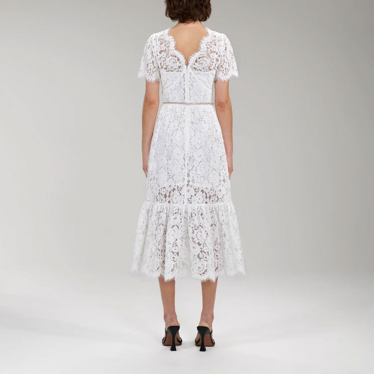 Self-Portrait FW22 White Lace V-Neck Short-Sleeve A-Line Dress PF22-041 圖 6