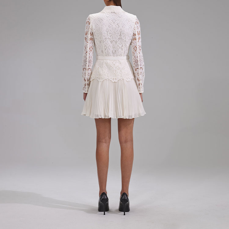 Self-Portrait FW22 White Pleated Lace Floral Long Sleeve Dress AW22-932S 圖 4