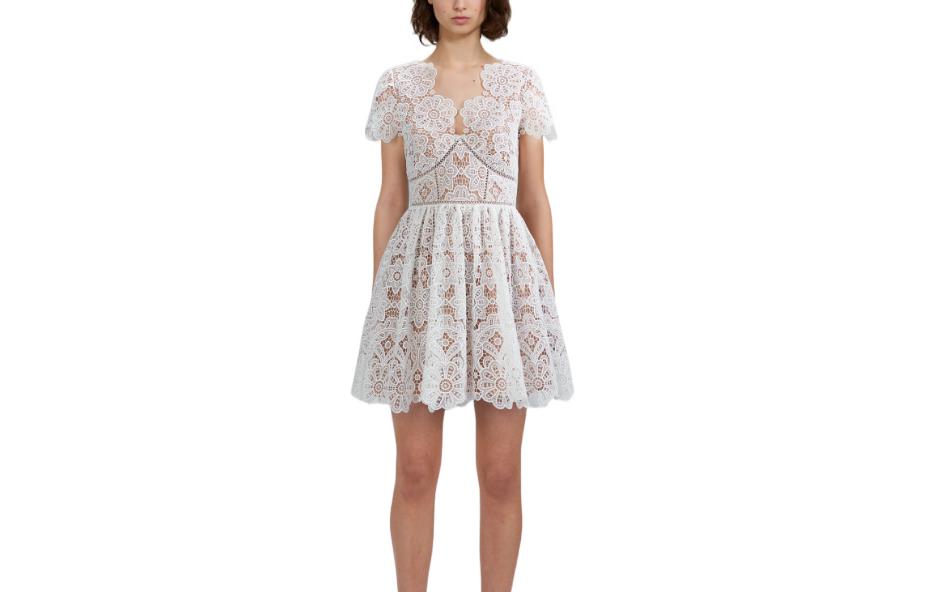 Self-Portrait FW22 White V-Neck Lace Short Sleeve Fairy Dress PF22-907