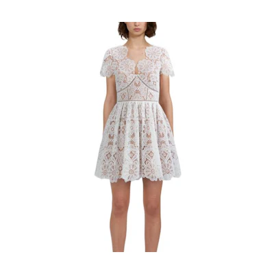Self-Portrait FW22 White V-Neck Lace Short Sleeve Fairy Dress PF22-907