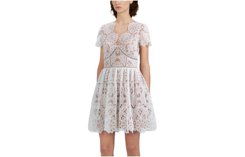 Lookbook Self-Portrait FW22 白色V領蕾絲短袖仙女洋裝 PF22-907