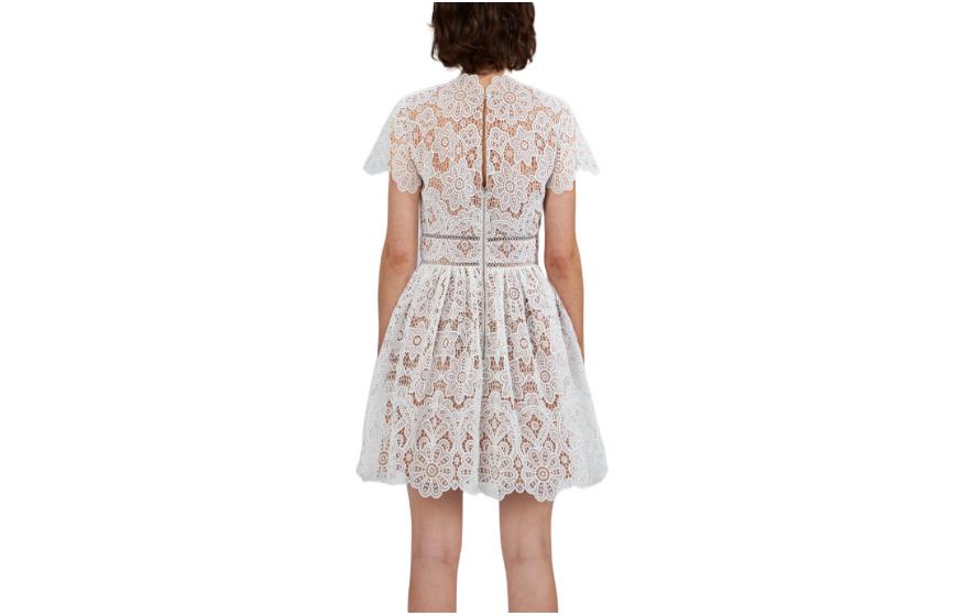 Shop Self-Portrait FW22 白色V領蕾絲短袖仙女洋裝 PF22-907