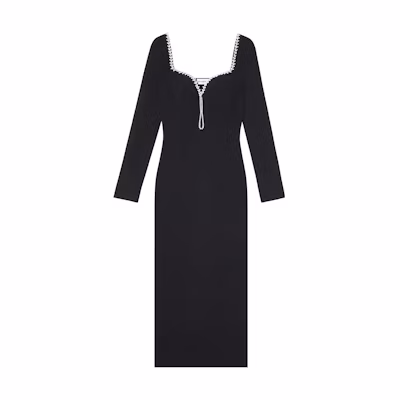 Self-Portrait FW23 Black Knit Long Sleeve Midi Dress with Chain Trim Details SWF343M01800911