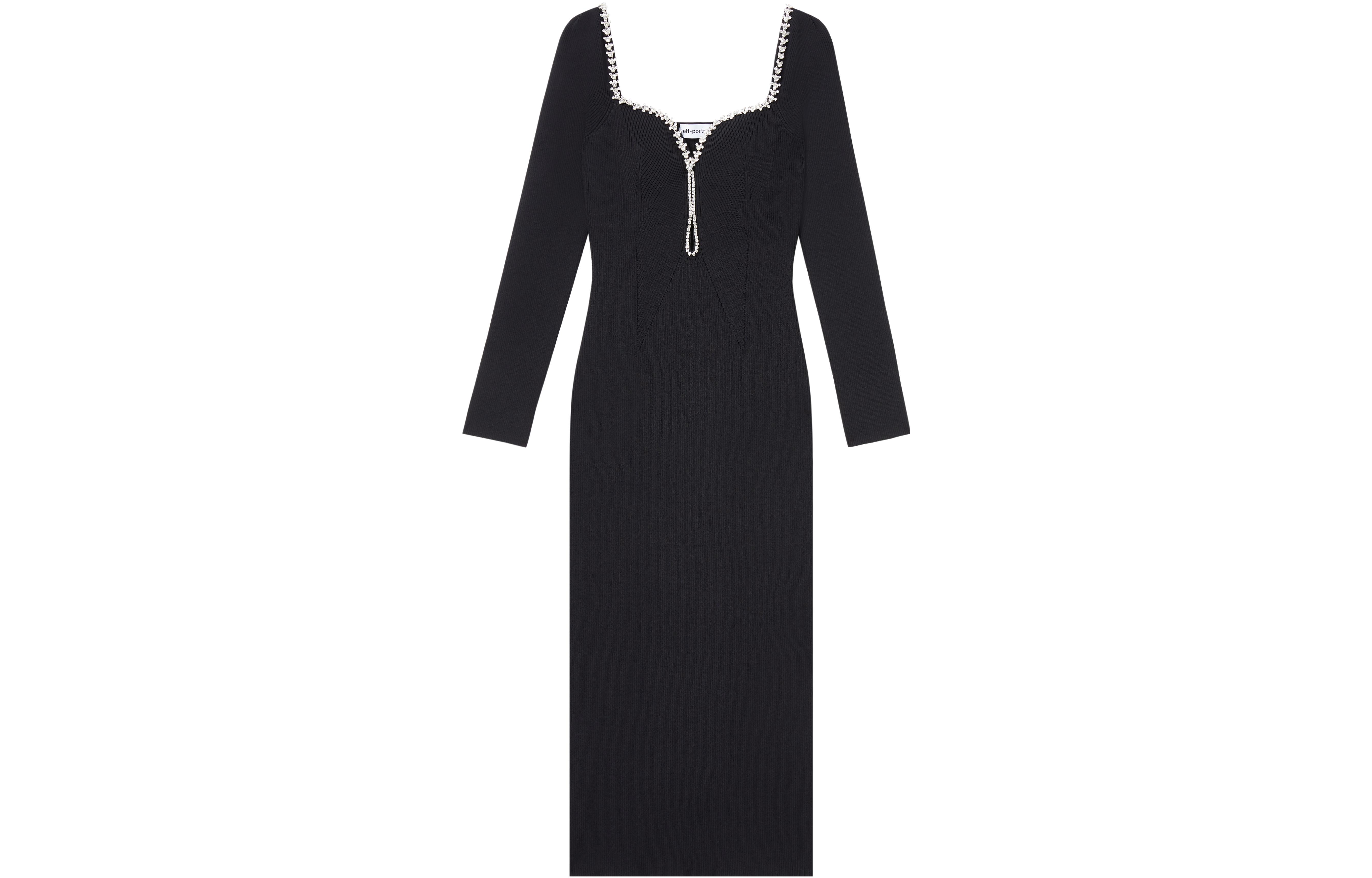 Self-Portrait FW23 Black Knit Long Sleeve Midi Dress with Chain Trim Details SWF343M01800911 圖 2