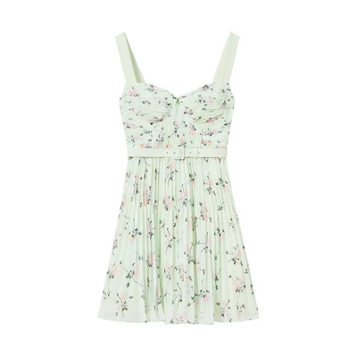 Self-Portrait Green Floral Lace Square Neck Sleeveless Dress SWF343Y11300