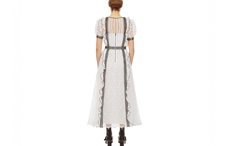 Self-Portrait Lace Panel Short-Sleeve Fitted Midi Dress. SWF322Y13400 圖 3