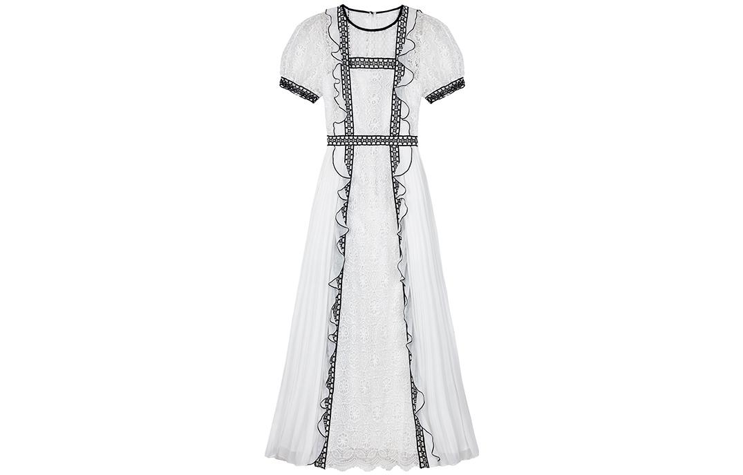 Self-Portrait Lace Panel Short-Sleeve Fitted Midi Dress. SWF322Y13400 圖 4