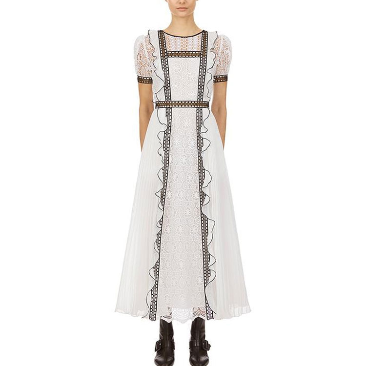 Self-Portrait Lace Panel Short-Sleeve Fitted Midi Dress. SWF322Y13400 圖 5