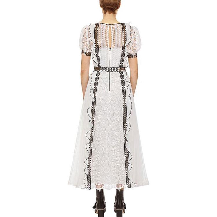 Self-Portrait Lace Panel Short-Sleeve Fitted Midi Dress. SWF322Y13400 圖 6