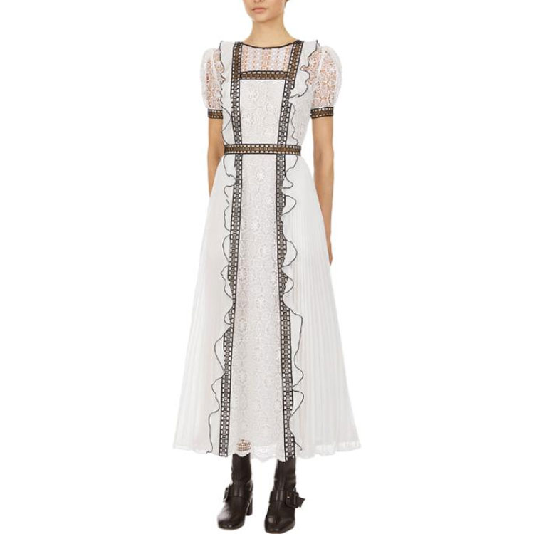 Self-Portrait Lace Panel Short-Sleeve Fitted Midi Dress. SWF322Y13400 圖 7