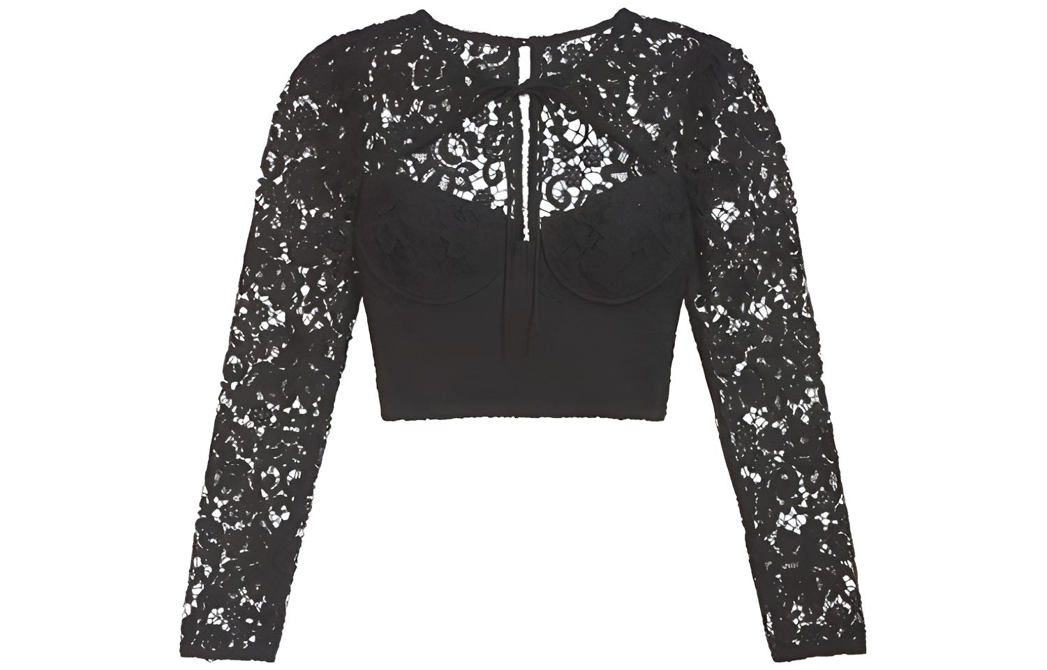 Self-Portrait Lace Tie Bustier Top Classic Black SWF344C02200