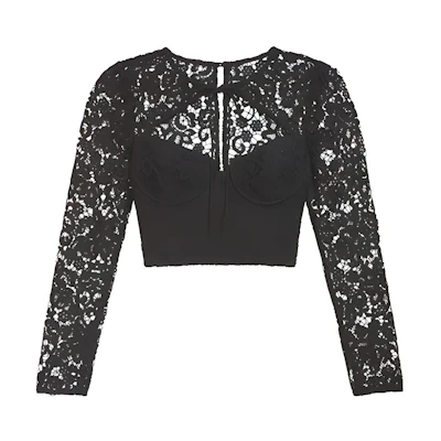 Self-Portrait Lace Tie Bustier Top Classic Black SWF344C02200