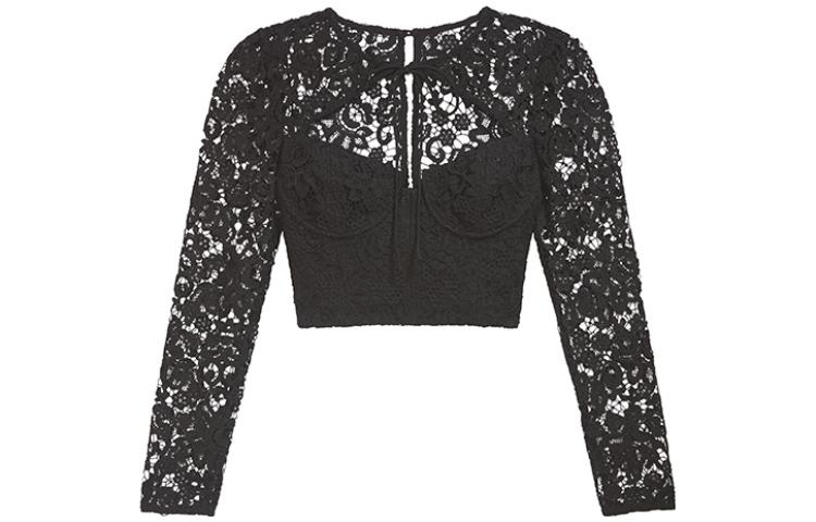 Order Self-Portrait 經典黑色蕾絲綁帶緊身上衣 SWF344C02200