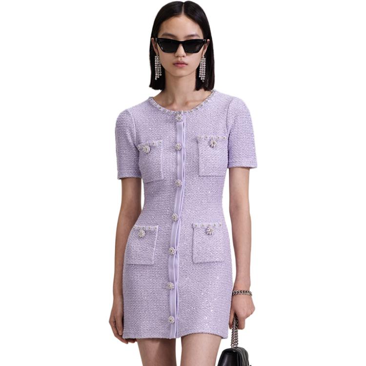 Self-Portrait Lilac Purple Knit Button-Up Short Sleeve Dress SWF343M00400 圖 3