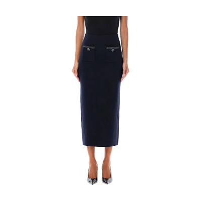 Self-Portrait Navy Blue Knit Midi Dress with Embellishments for Women. AW24168MSKBL