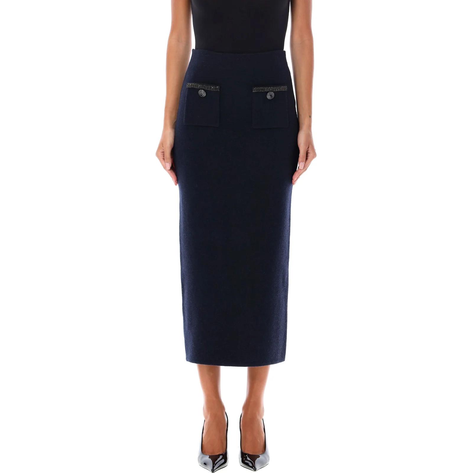 Self-Portrait Navy Blue Knit Midi Dress with Embellishments for Women. AW24168MSKBL 圖 2