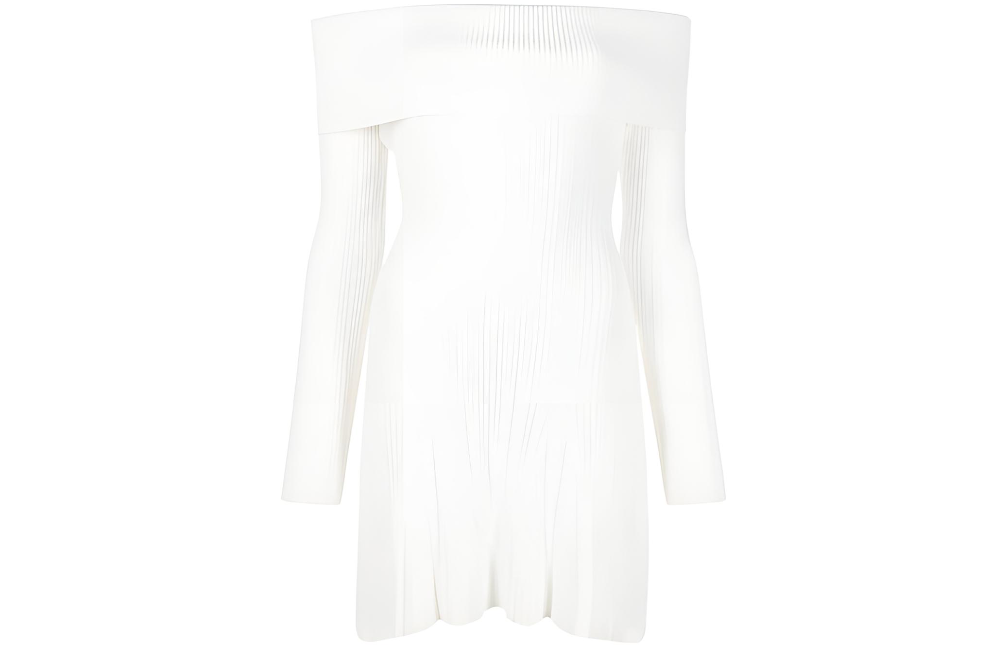 Self-Portrait Off-Shoulder Midi Dress Long Sleeve White. PF23122SWHIT