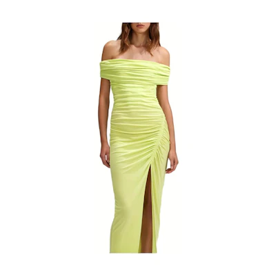 Self-Portrait Off-Shoulder Sleeveless Long Dress Solid Green. SWF342Y11000