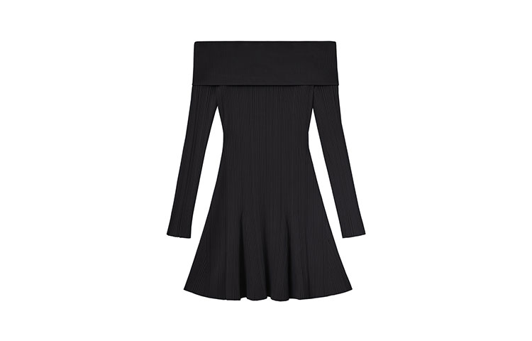 Self-Portrait PF23 Off-Shoulder Long Sleeve Mini Dress in Black. SWF343M02100911