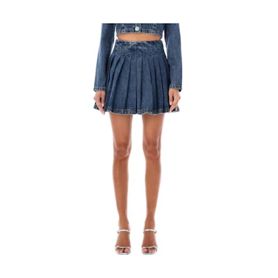 Self-Portrait Pleated Denim Mini Skirt Blue AW23823SKBLBLUE