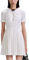 Self-Portrait Pleated Lace Bow-Tie Short Sleeve Dress in Pure White SWF343Y02600 Self-Portrait Pleated Lace Bow-Tie Short Sleeve Dress in Pure White SWF343Y02600