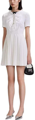 Self-Portrait Pleated Lace Bow-Tie Short Sleeve Dress in Pure White SWF343Y02600 Lookbook Self-Portrait Pleated Lace Bow-Tie Short Sleeve Dress in Pure White SWF343Y02600