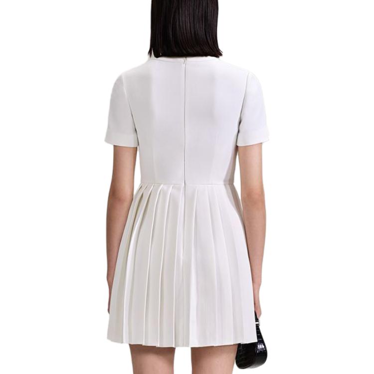Self-Portrait Pleated Lace Bow-Tie Short Sleeve Dress in Pure White SWF343Y02600 圖 4