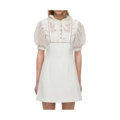 Self-Portrait Puff Sleeve Bow Mini Dress - Pure White SWF324Y10600