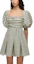 Shop Self-Portrait Puff Sleeve Plaid Taffeta A-Line Dress Beige. SWF323Y05900