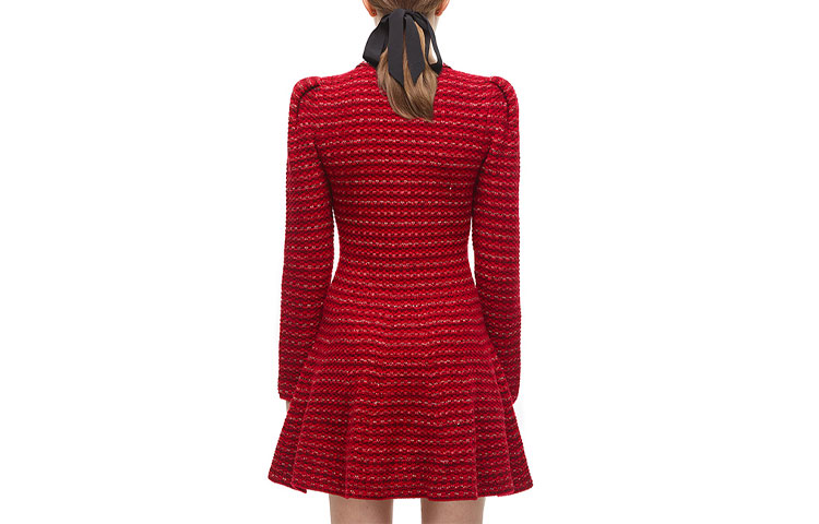 Self-Portrait Red V-Neck Knit Long-Sleeve A-Line Dress Elegant Style SWF324M15600 圖 3
