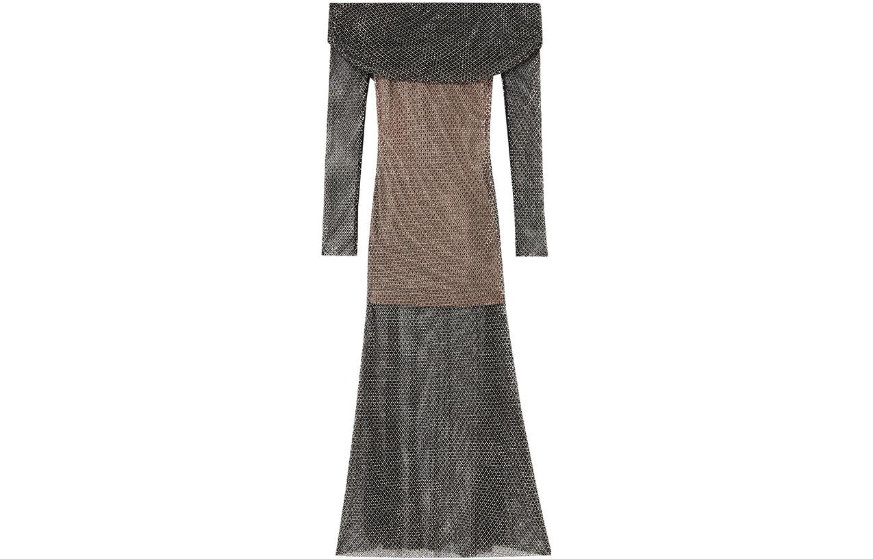 Self-Portrait Rhinestone Slim Off-Shoulder Long Sleeve Maxi Dress Black SWF343Y10300 圖 2