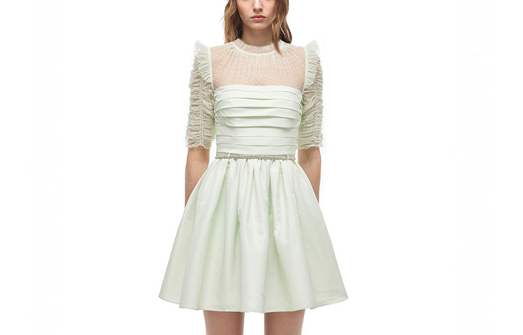 Self-Portrait Sheer Ruffle Detail Short Sleeve Dress Light Green AW21096JDE 圖 2