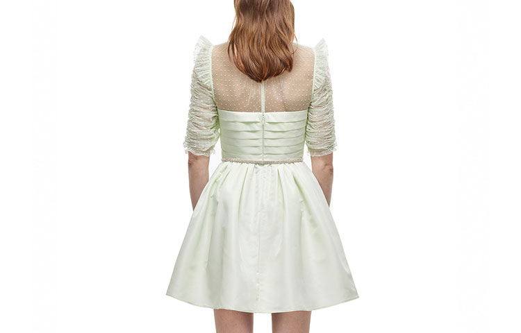Self-Portrait Sheer Ruffle Detail Short Sleeve Dress Light Green AW21096JDE 圖 3