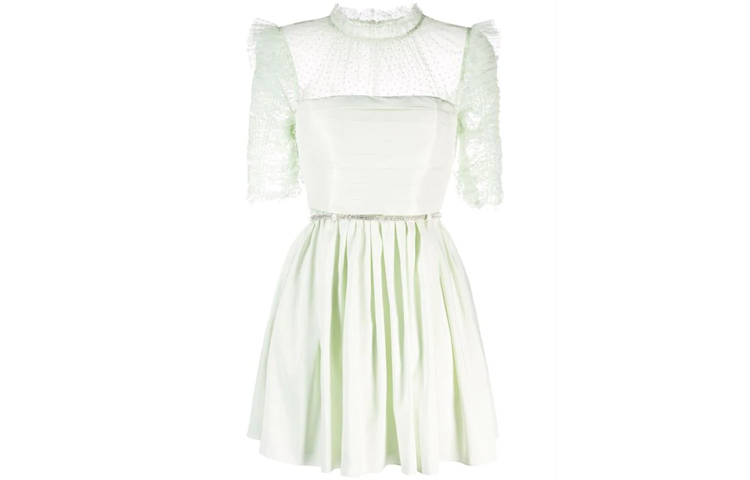 Self-Portrait Sheer Ruffle Detail Short Sleeve Dress Light Green AW21096JDE 圖 4