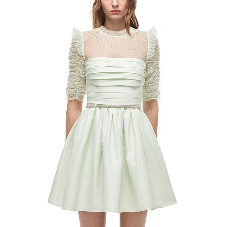 Self-Portrait Sheer Ruffle Detail Short Sleeve Dress Light Green AW21096JDE 圖 5