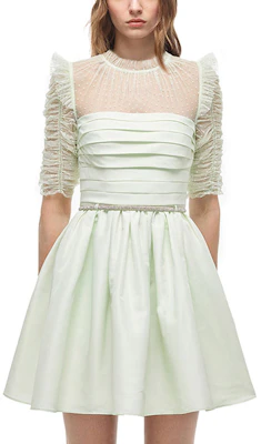 Self-Portrait Sheer Ruffle Detail Short Sleeve Dress Light Green AW21096JDE Purchase Self-Portrait Sheer Ruffle Detail Short Sleeve Dress Light Green AW21096JDE