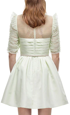Self-Portrait Sheer Ruffle Detail Short Sleeve Dress Light Green AW21096JDE Details for Self-Portrait Sheer Ruffle Detail Short Sleeve Dress Light Green AW21096JDE