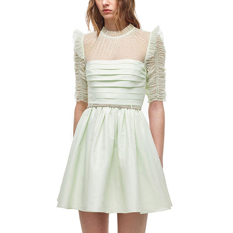 Self-Portrait Sheer Ruffle Detail Short Sleeve Dress Light Green AW21096JDE 圖 7