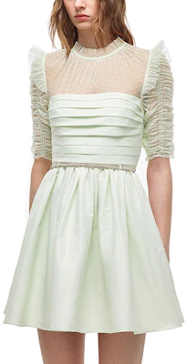 Self-Portrait Sheer Ruffle Detail Short Sleeve Dress Light Green AW21096JDE Sizing Self-Portrait Sheer Ruffle Detail Short Sleeve Dress Light Green AW21096JDE