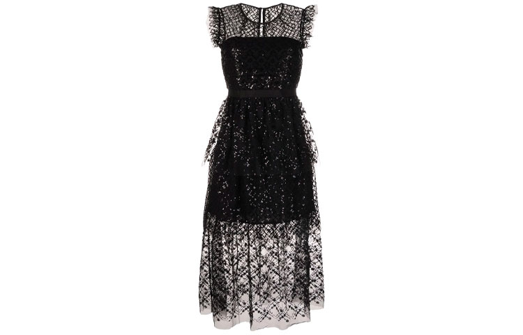 Self-Portrait Sleeveless Sequin Midi A-Line Dress - Black AW21128SBLACK 圖 2