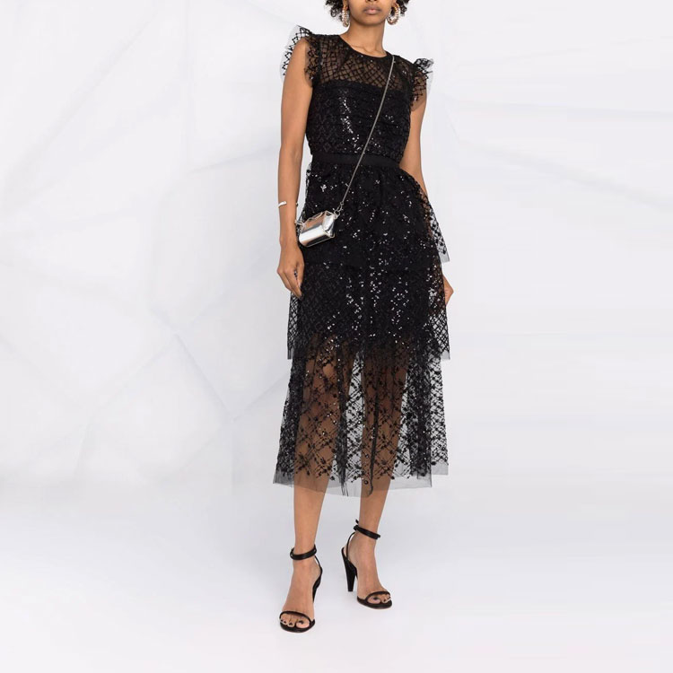 Self-Portrait Sleeveless Sequin Midi A-Line Dress - Black AW21128SBLACK 圖 3
