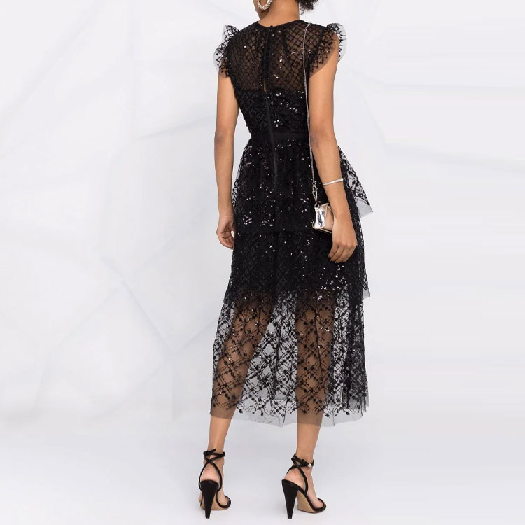 Self-Portrait Sleeveless Sequin Midi A-Line Dress - Black AW21128SBLACK 圖 4