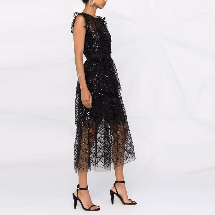 Self-Portrait Sleeveless Sequin Midi A-Line Dress - Black AW21128SBLACK 圖 5