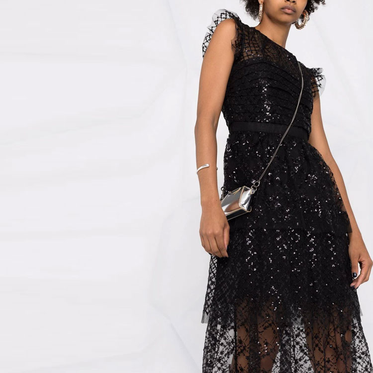 Self-Portrait Sleeveless Sequin Midi A-Line Dress - Black AW21128SBLACK 圖 6