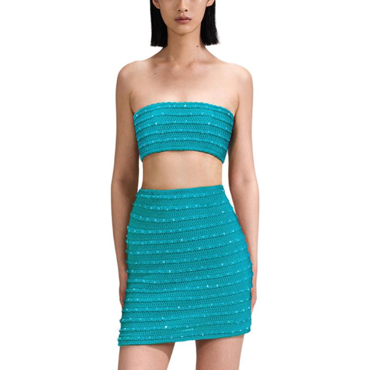 Lookbook Self-Portrait Bustier Berlabuci Hijau Teal Kasual Solid. SWF342M06300